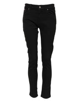 Dolce & Gabbana Black Cotton Logo Skinny Mid Waist Denim Jeans